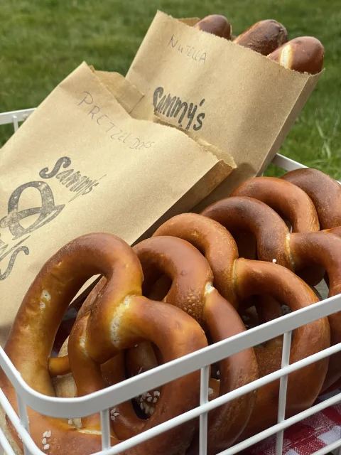 A box of freshly baked Sammy's Brezels — perfect for open homes and corporate catering